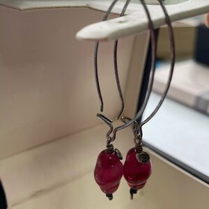 Red drop earrings. Made-by-hand.